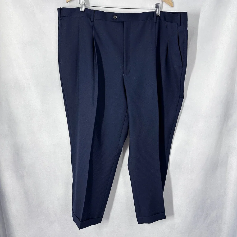 Lauren Ralph Lauren Wool Long Sleeve Striped Navy Blue Suit Mens Size 48R